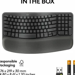 Logitech Wave Keys for Business, Wireless Ergonomic Keyboard with Cushioned Palm Rest, Logi Bolt Technology, Graphite - 920012058