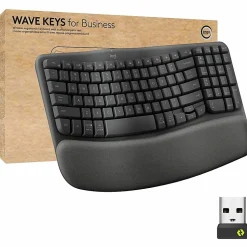 Logitech Wave Keys for Business, Wireless Ergonomic Keyboard with Cushioned Palm Rest, Logi Bolt Technology, Graphite - 920012058