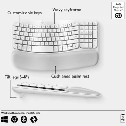 Logitech Wave Keys Keyboard - Wireless Connectivity - Bluetooth - 32.81 ft - USB Interface