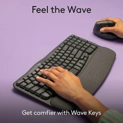 Logitech® Wave Keys Wireless Ergonomic Keyboard With Cushioned Palm Rest, 61% Recycled, Graphite, 920-011898