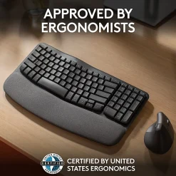 Logitech® Wave Keys Wireless Ergonomic Keyboard With Cushioned Palm Rest, 61% Recycled, Graphite, 920-011898