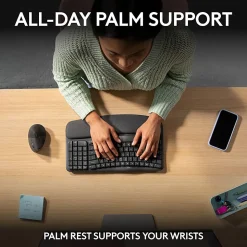 Logitech® Wave Keys Wireless Ergonomic Keyboard With Cushioned Palm Rest, 61% Recycled, Graphite, 920-011898