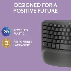 Logitech® Wave Keys Wireless Ergonomic Keyboard With Cushioned Palm Rest, 61% Recycled, Graphite, 920-011898