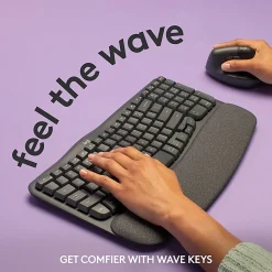 Logitech® Wave Keys Wireless Ergonomic Keyboard With Cushioned Palm Rest, 61% Recycled, Graphite, 920-011898