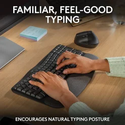 Logitech® Wave Keys Wireless Ergonomic Keyboard With Cushioned Palm Rest, 61% Recycled, Graphite, 920-011898