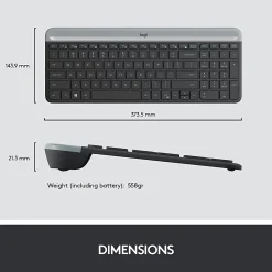 Logitech® Wireless Keyboard & Mouse, Straight Full Size Keyboard, Graphite, Ambidextrous Optical Mouse, MK470 Slim
