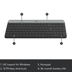 Logitech® Wireless Keyboard & Mouse, Straight Full Size Keyboard, Graphite, Ambidextrous Optical Mouse, MK470 Slim