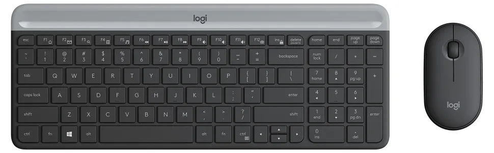 Logitech® Wireless Keyboard & Mouse, Straight Full Size Keyboard, Graphite, Ambidextrous Optical Mouse, MK470 Slim