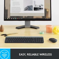 Logitech® Wireless Keyboard & Mouse, Straight Full Size Keyboard, Graphite, Ambidextrous Optical Mouse, MK470 Slim