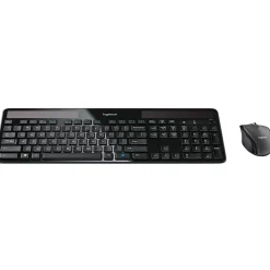 Logitech® Wireless Keyboard & Mouse, Straight Compact Keyboard, Black, Right-Handed Laser Mouse, MK750