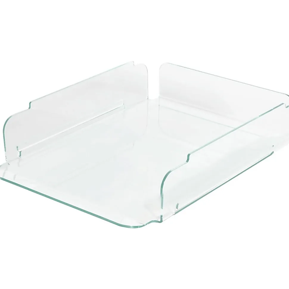 Lorell® Acrylic Stacking Letter Trays, For * 1/2" x 11" Use, Clear/Green Edge, Set Of 2