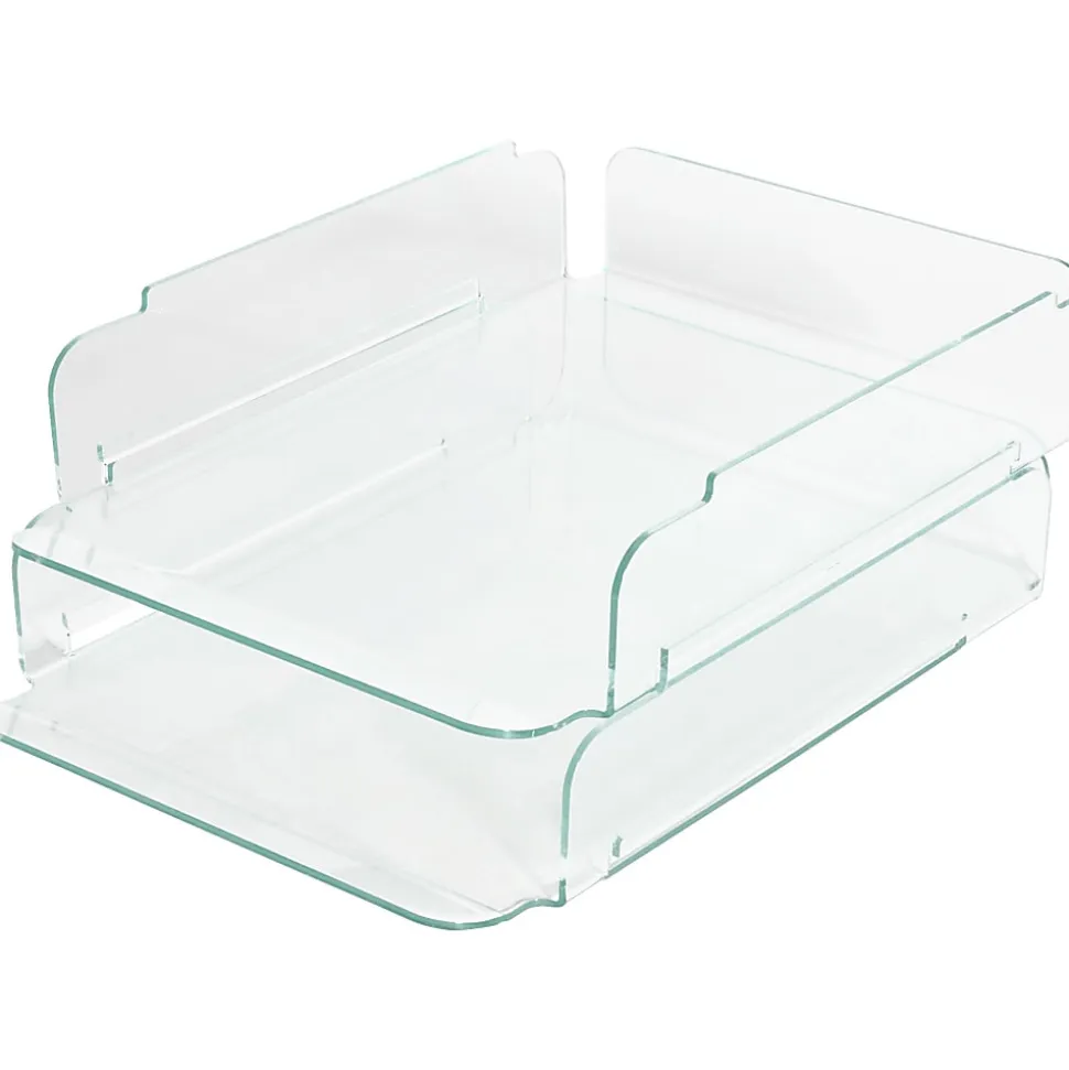 Lorell® Acrylic Stacking Letter Trays, For * 1/2" x 11" Use, Clear/Green Edge, Set Of 2