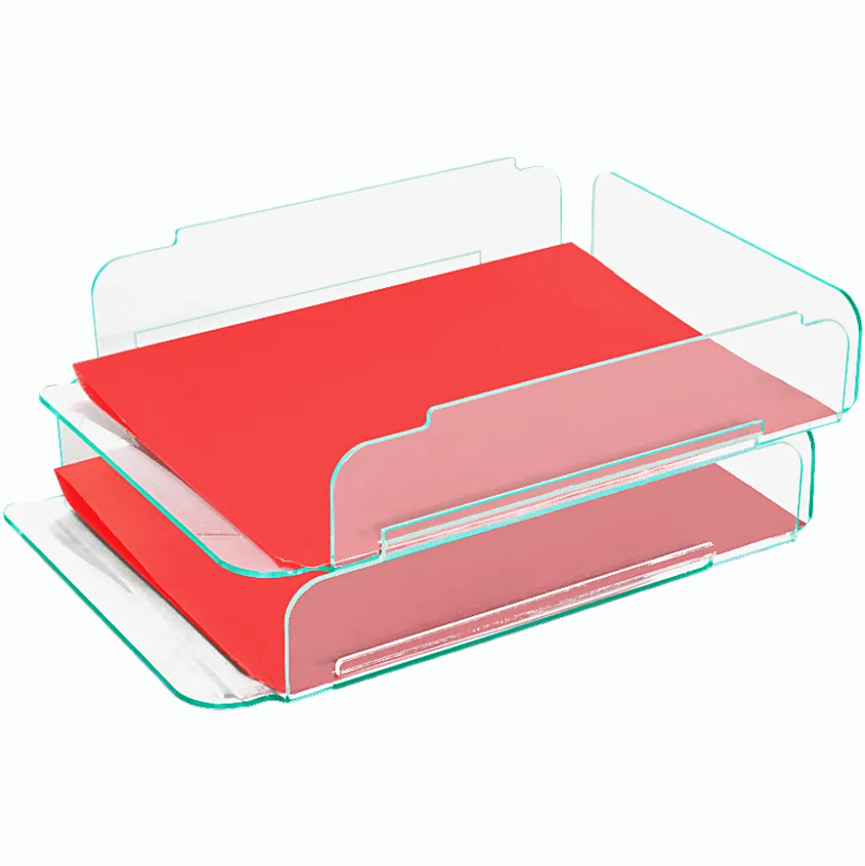 Lorell® Acrylic Stacking Letter Trays, For * 1/2" x 11" Use, Clear/Green Edge, Set Of 2