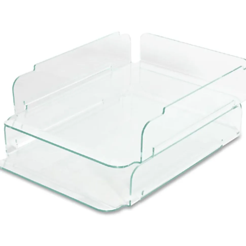 Lorell® Acrylic Stacking Letter Trays, For * 1/2" x 11" Use, Clear/Green Edge, Set Of 2