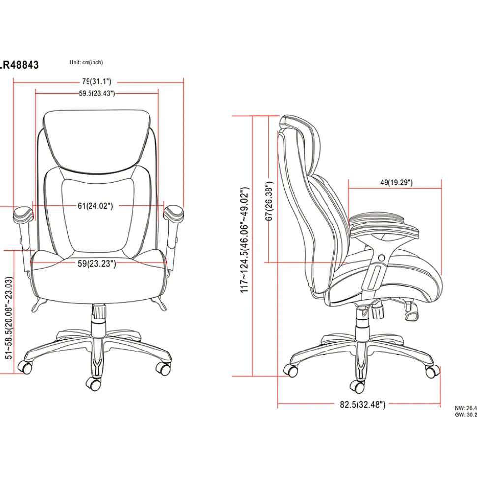 Lorell® Big & Tall Bonded Leather Executive Chair With Flexible Air Technology, T Arms, Black/Silver