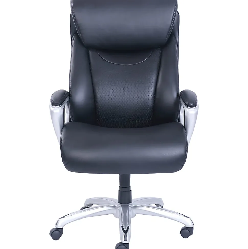 Lorell® Big & Tall Bonded Leather Executive Chair With Flexible Air Technology, Loop Arms, Black/Silver