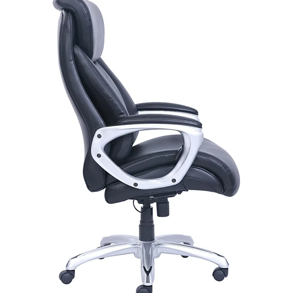 Lorell® Big & Tall Bonded Leather Executive Chair With Flexible Air Technology, Loop Arms, Black/Silver