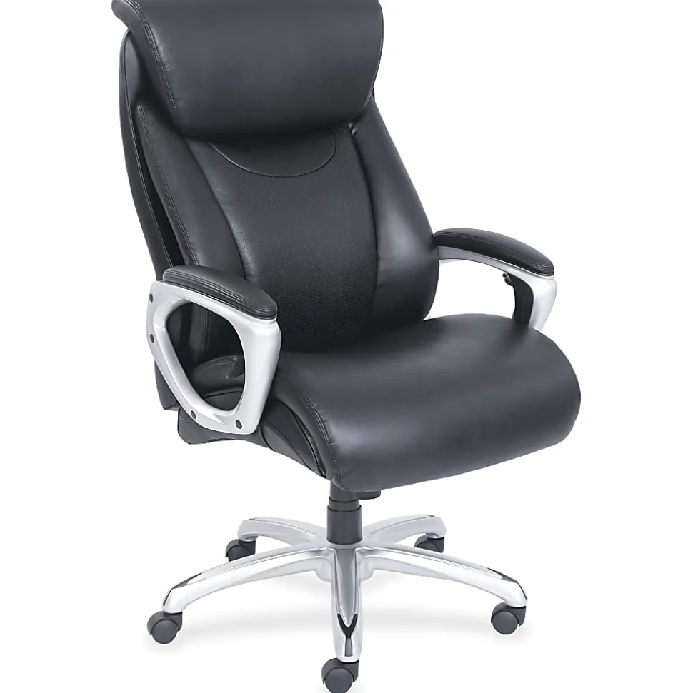 Lorell® Big & Tall Bonded Leather Executive Chair With Flexible Air Technology, Loop Arms, Black/Silver