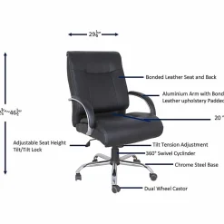 Lorell® Big & Tall Deluxe Faux Leather Mid-Back Chair, Black