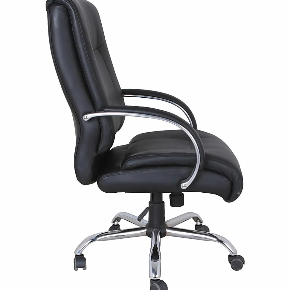 Lorell® Big & Tall Deluxe Faux Leather Mid-Back Chair, Black