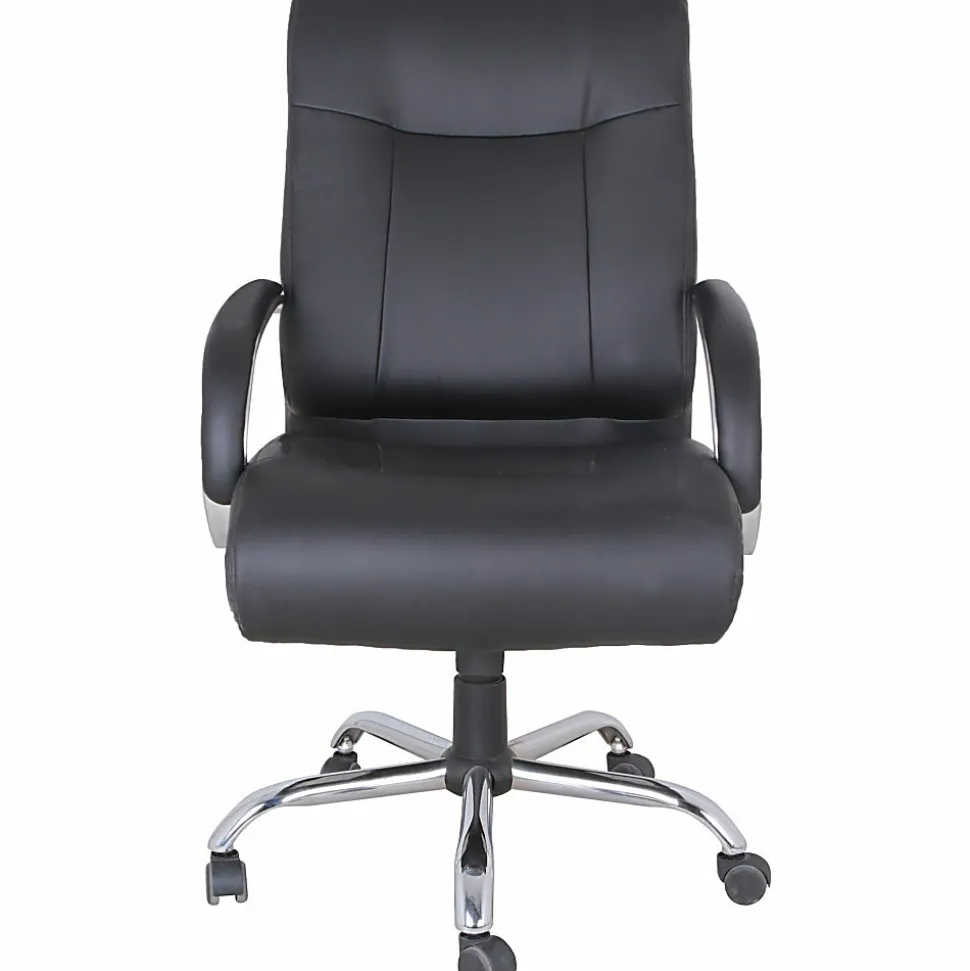 Lorell® Big & Tall Deluxe Faux Leather Mid-Back Chair, Black