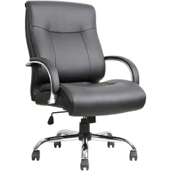 Lorell® Big & Tall Deluxe Faux Leather Mid-Back Chair, Black