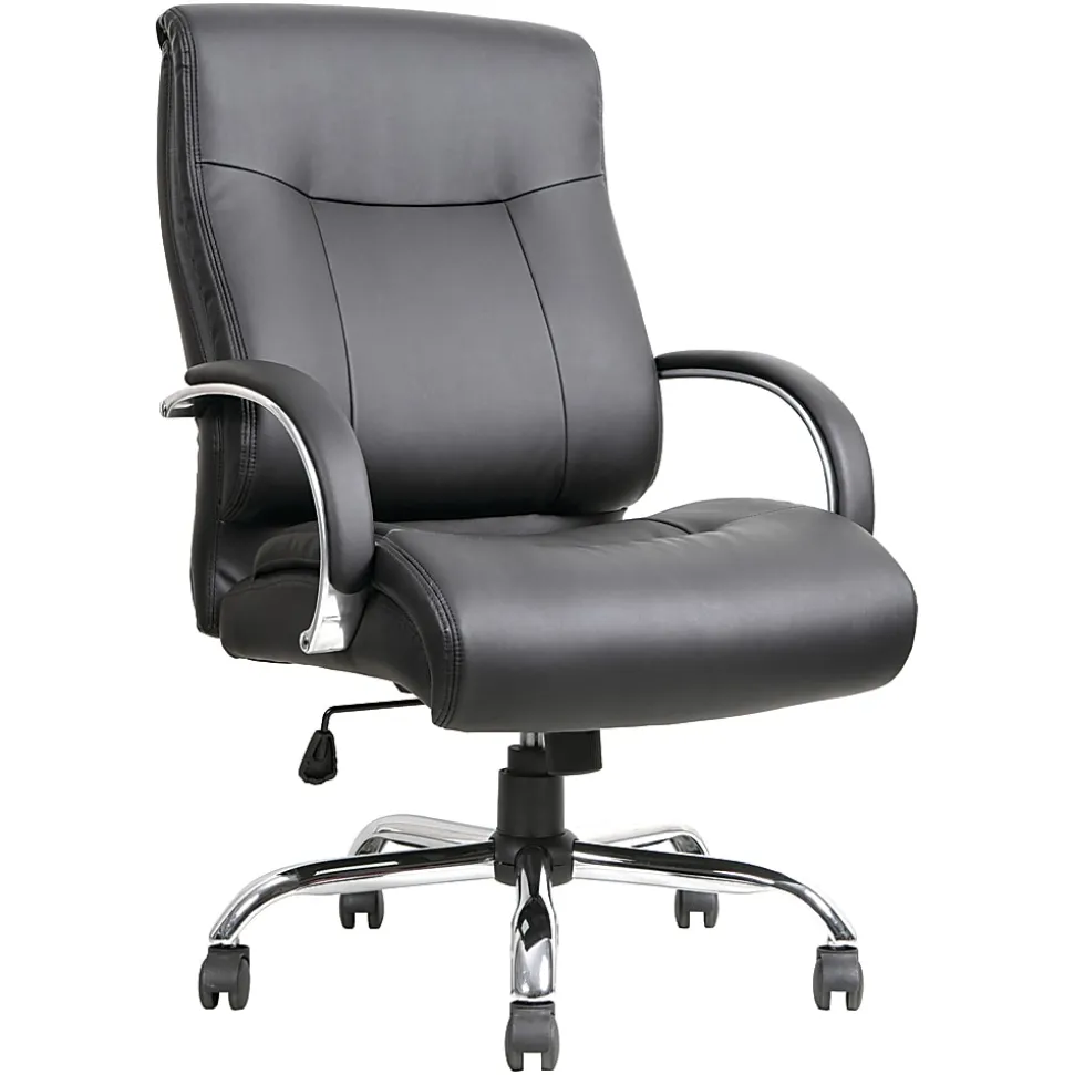 Lorell® Big & Tall Deluxe Faux Leather Mid-Back Chair, Black