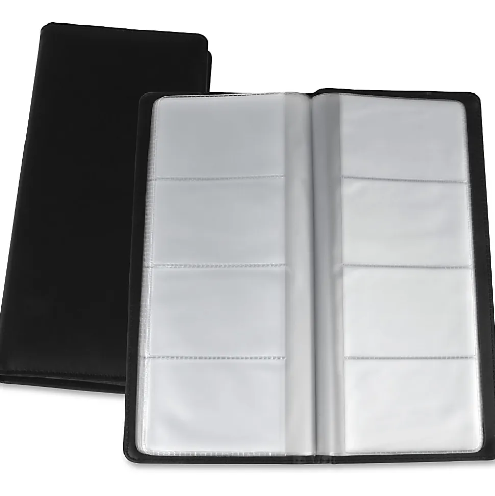 Lorell Business Card Storage Holder, 0.8"H x 4.4"W x 9"D, Vinyl, Plastic, Black, Clear