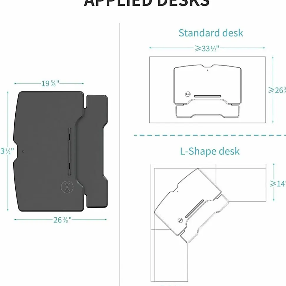 Lorell® Electric Monitor Desk Riser With Wireless Charging Pad, 20"H x 33-1/2"W x 19-1/3"D, Black