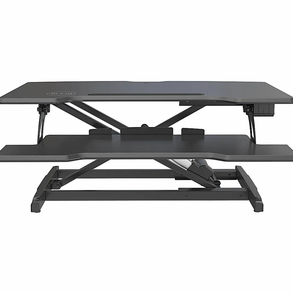 Lorell® Electric Monitor Desk Riser With Wireless Charging Pad, 20"H x 33-1/2"W x 19-1/3"D, Black
