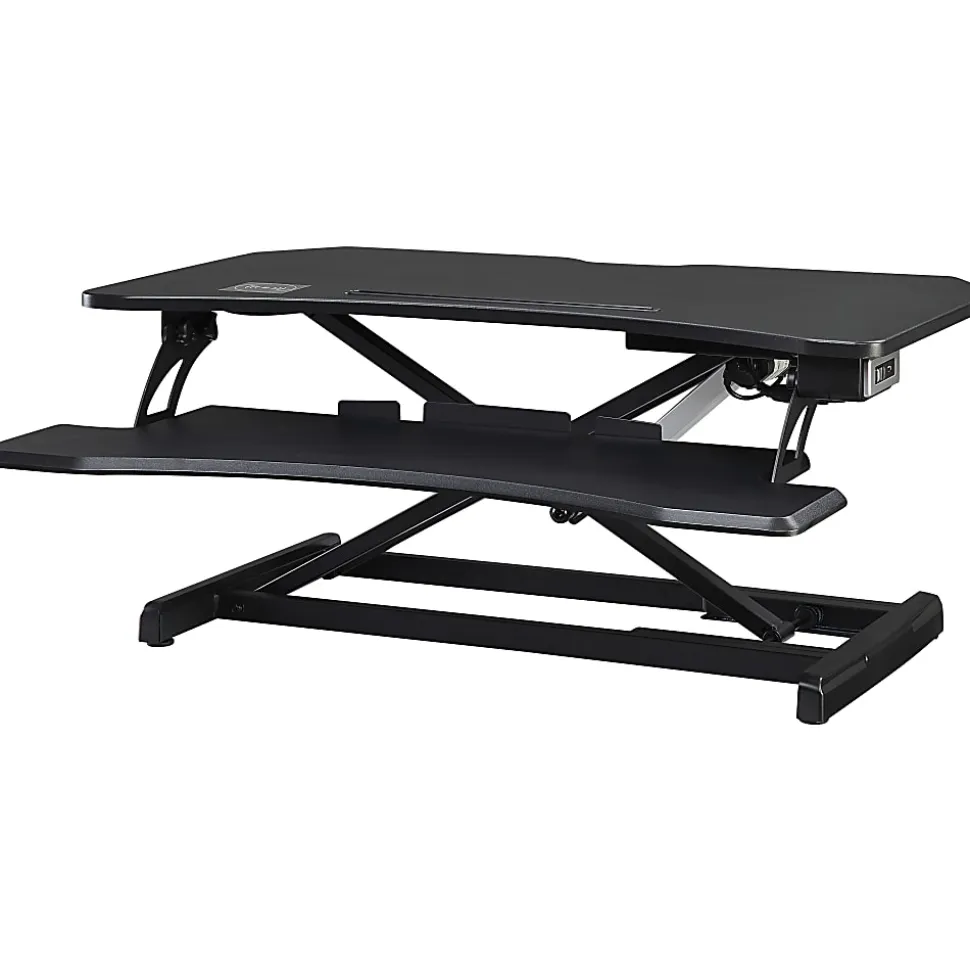 Lorell® Electric Monitor Desk Riser With Wireless Charging Pad, 20"H x 33-1/2"W x 19-1/3"D, Black