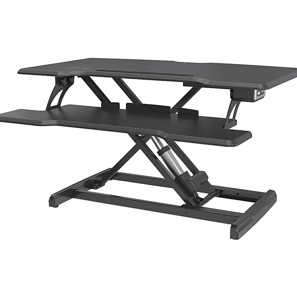 Lorell® Electric Monitor Desk Riser With Wireless Charging Pad, 20"H x 33-1/2"W x 19-1/3"D, Black