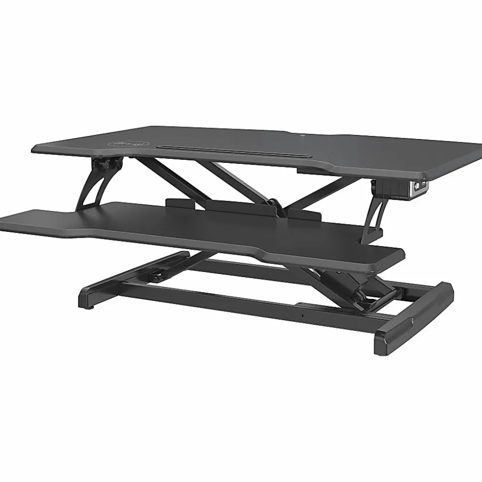 Lorell® Electric Monitor Desk Riser With Wireless Charging Pad, 20"H x 33-1/2"W x 19-1/3"D, Black