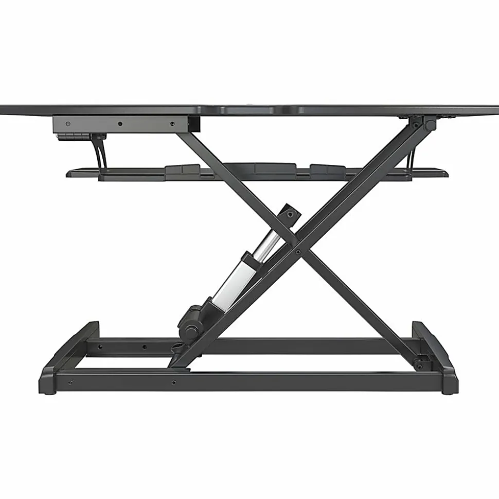 Lorell® Electric Monitor Desk Riser With Wireless Charging Pad, 20"H x 33-1/2"W x 19-1/3"D, Black
