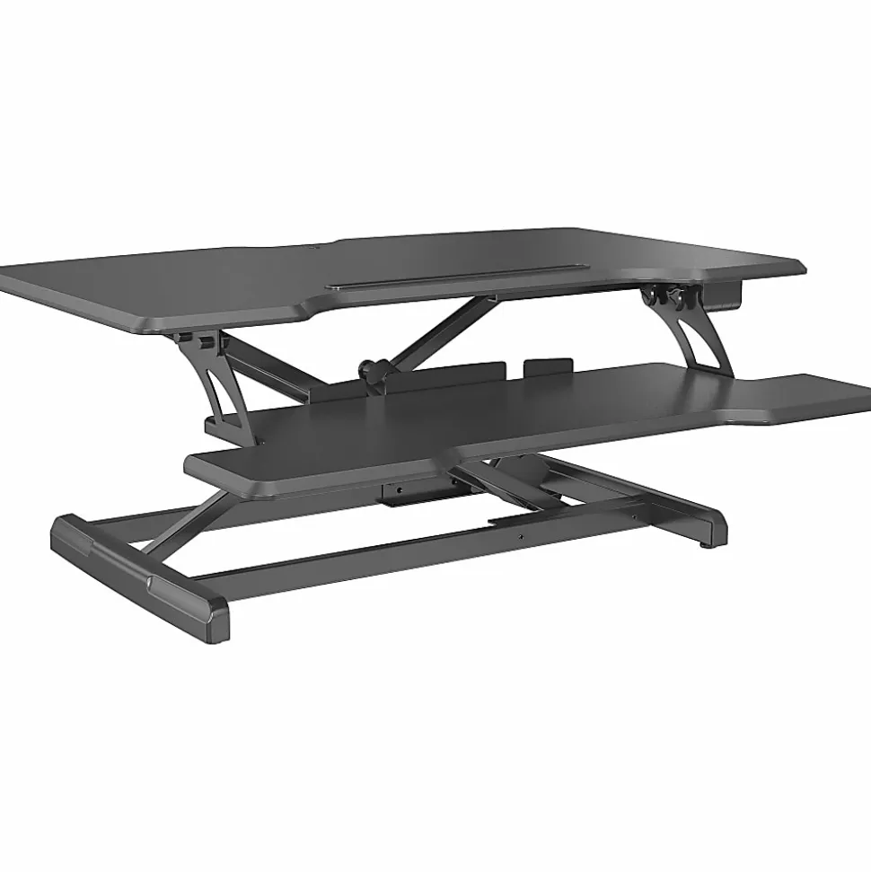 Lorell® Electric Monitor Desk Riser With Wireless Charging Pad, 20"H x 33-1/2"W x 19-1/3"D, Black