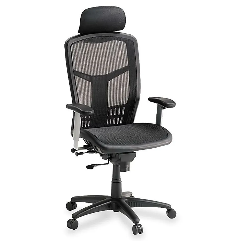 Lorell® Ergomesh High-Back Chair With Adjustable Headrest, Black