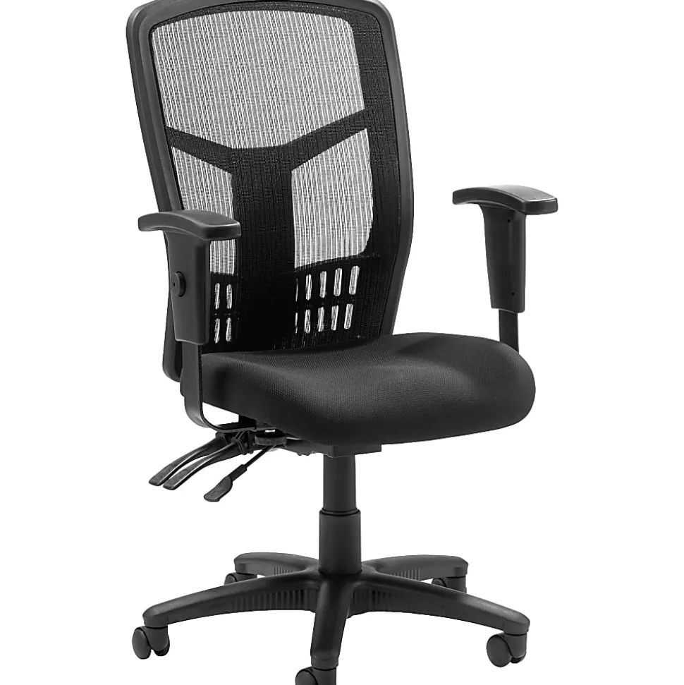 Lorell® Ergomesh High-Back Multifunction Chair, Fabric Seat, Black