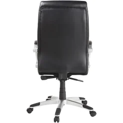 Lorell® Ergonomic Bonded Leather High-Back Chair With Flex Arms, Black/Silver