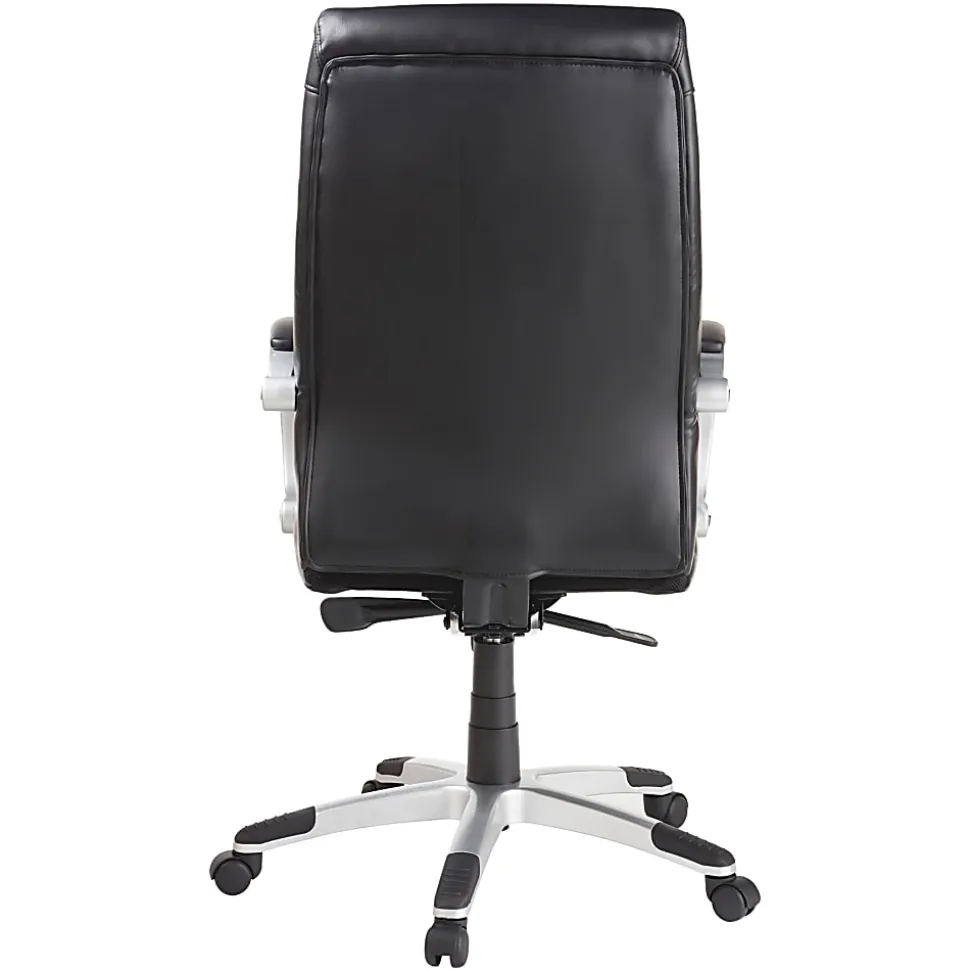Lorell® Ergonomic Bonded Leather High-Back Chair With Flex Arms, Black/Silver
