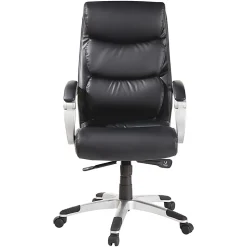 Lorell® Ergonomic Bonded Leather High-Back Chair With Flex Arms, Black/Silver