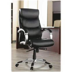 Lorell® Ergonomic Bonded Leather High-Back Chair With Flex Arms, Black/Silver