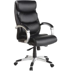 Lorell® Ergonomic Bonded Leather High-Back Chair With Flex Arms, Black/Silver
