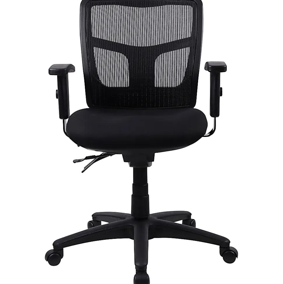 Lorell® Ergonomic Mesh/Fabric Mid-Back Managerial Swivel Chair, Black