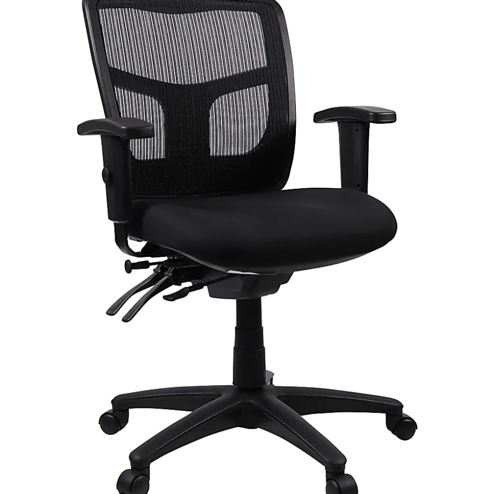 Lorell® Ergonomic Mesh/Fabric Mid-Back Managerial Swivel Chair, Black