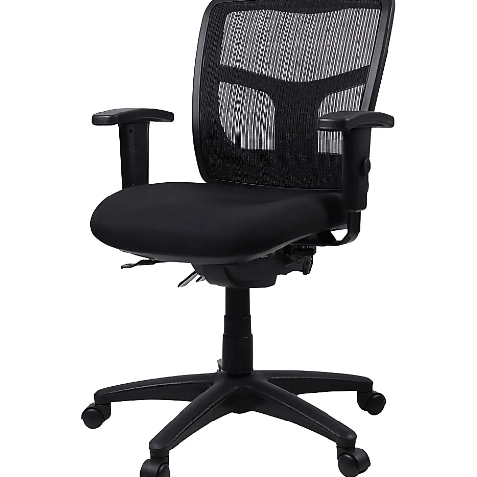 Lorell® Ergonomic Mesh/Fabric Mid-Back Managerial Swivel Chair, Black