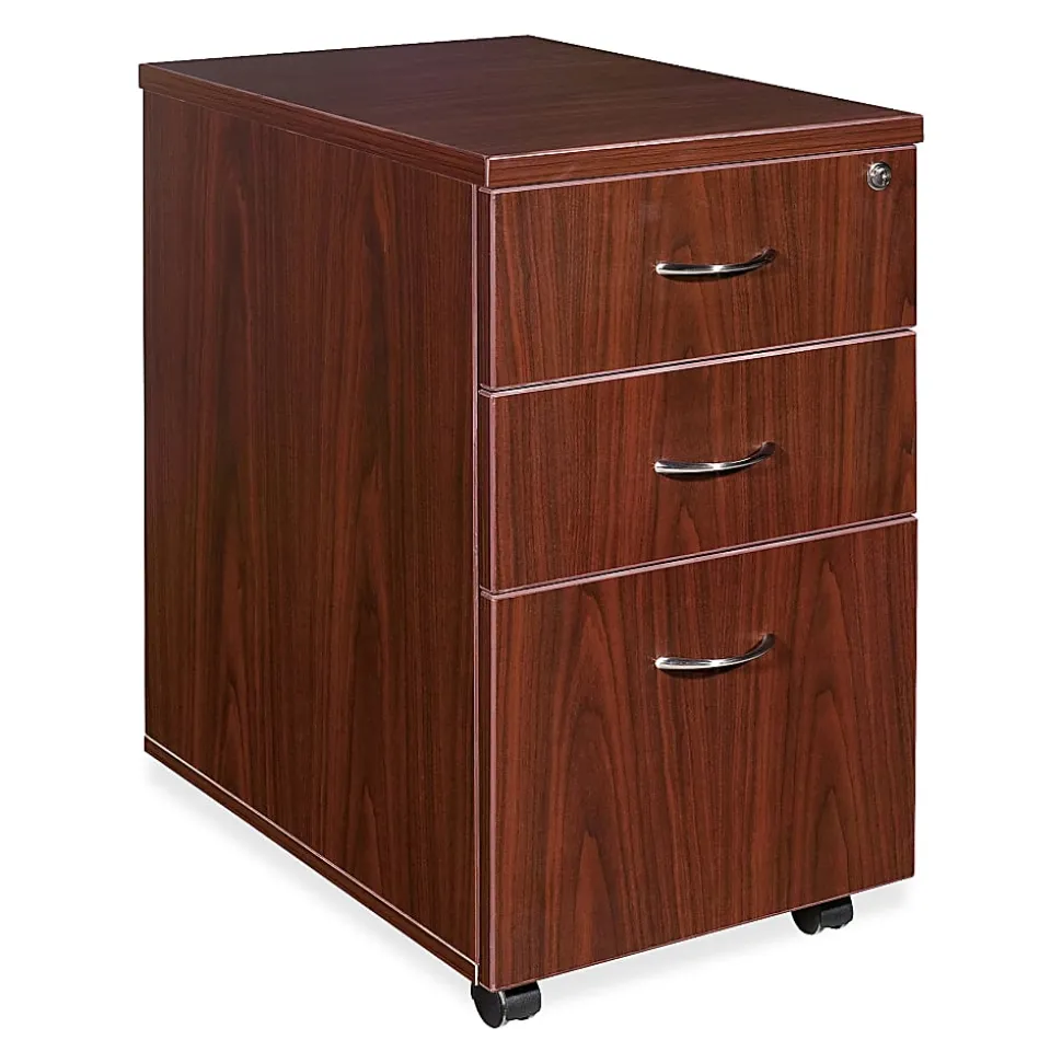 Lorell® Essentials 22"D Vertical 3-Drawer Mobile Pedestal File Cabinet, Mahogany