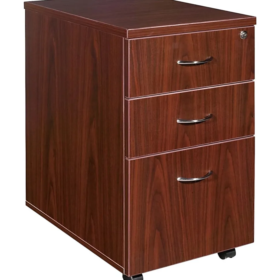 Lorell® Essentials 22"D Vertical 3-Drawer Mobile Pedestal File Cabinet, Mahogany