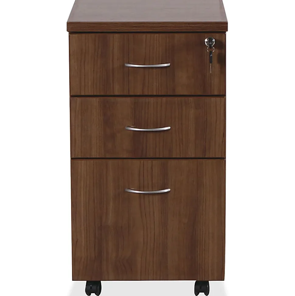 Lorell® Essentials 22"D Vertical 3-Drawer Mobile Pedestal File Cabinet, Walnut