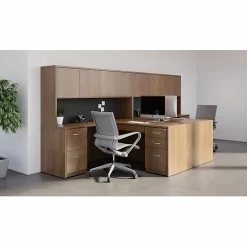 Lorell® Essentials 71"W Bow-Front Shell Computer Desk, Walnut