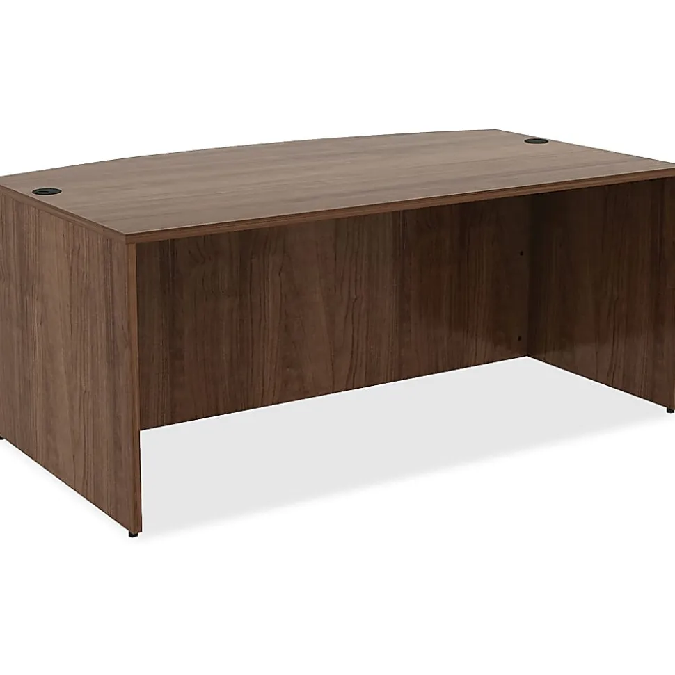 Lorell® Essentials 71"W Bow-Front Shell Computer Desk, Walnut